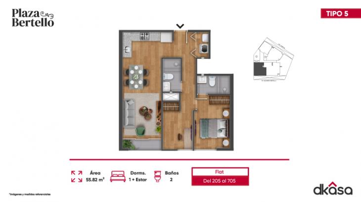 Plano del modelo X05 del proyecto Plaza Bertello en Cercado De Lima