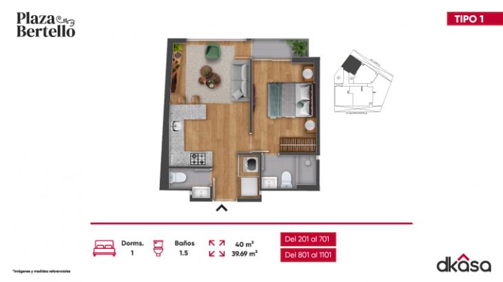 Plano del modelo X01A del proyecto Plaza Bertello en Cercado De Lima