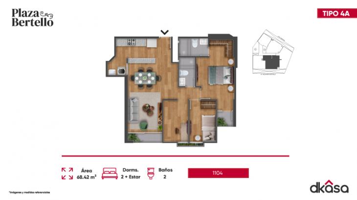 Plano del modelo 1104 del proyecto Plaza Bertello en Cercado De Lima