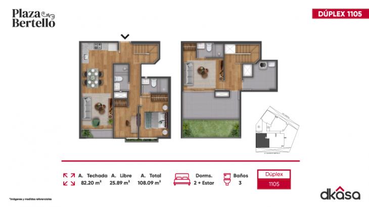 Plano del modelo 1105 del proyecto Plaza Bertello en Cercado De Lima