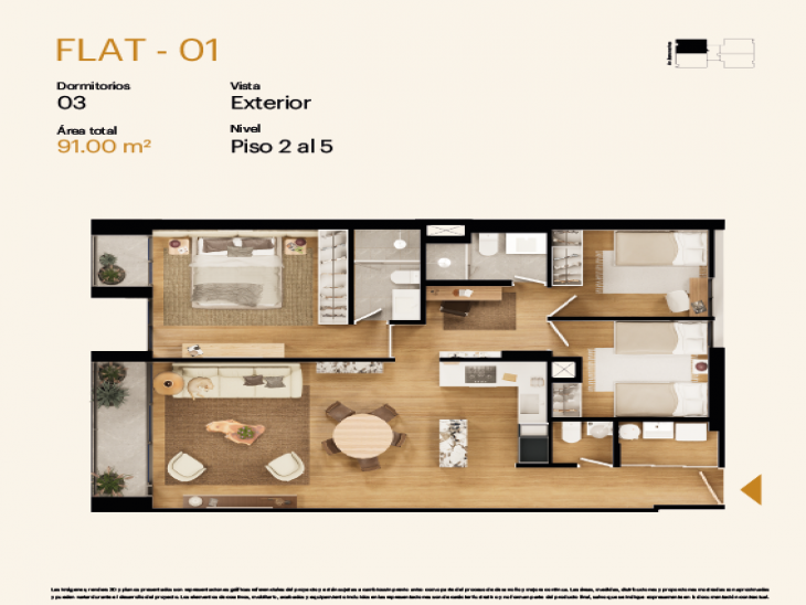 Plano del modelo FLAT-01 del proyecto Barrenechea (1035) en San Borja
