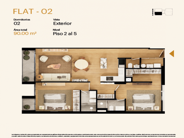 Plano del modelo FLAT-02 del proyecto Barrenechea (1035) en San Borja