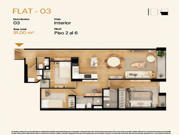 Plano del modelo FLAT-03 del proyecto Barrenechea (1035) en San Borja