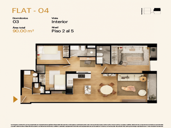 Plano del modelo FLAT-04 del proyecto Barrenechea (1035) en San Borja