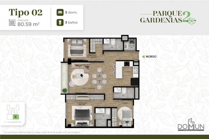 Plano del modelo Tipo 02 del proyecto Parque Gardenias 2 en Santiago De Surco