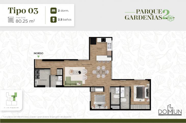 Plano del modelo Tipo 03 del proyecto Parque Gardenias 2 en Santiago De Surco