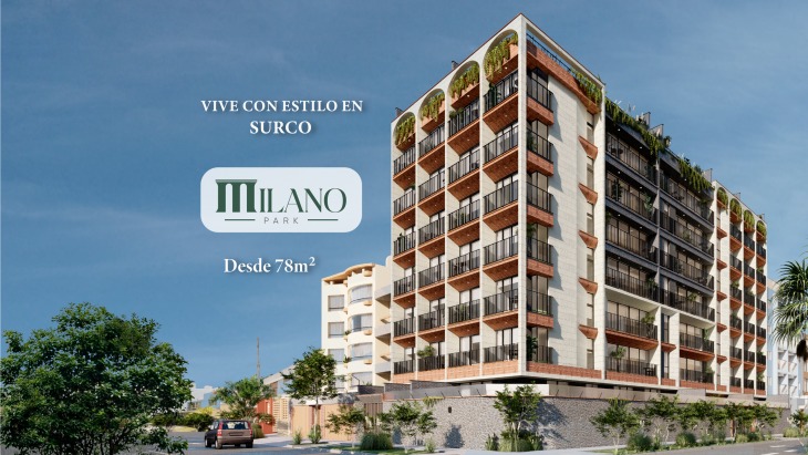 Fachada principal del proyecto Milano Park en Santiago De Surco