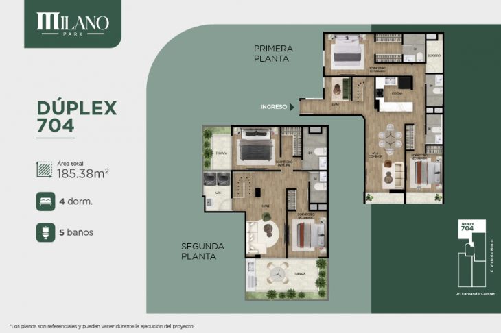 Plano del modelo Dúplex 704 del proyecto Milano Park en Santiago De Surco