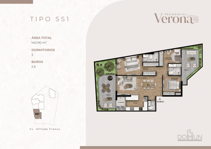Plano del modelo SS1 del proyecto Residencial Verona en Santiago De Surco