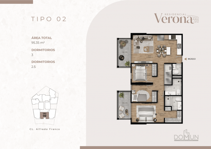 Plano del modelo TIPO 2 del proyecto Residencial Verona en Santiago De Surco