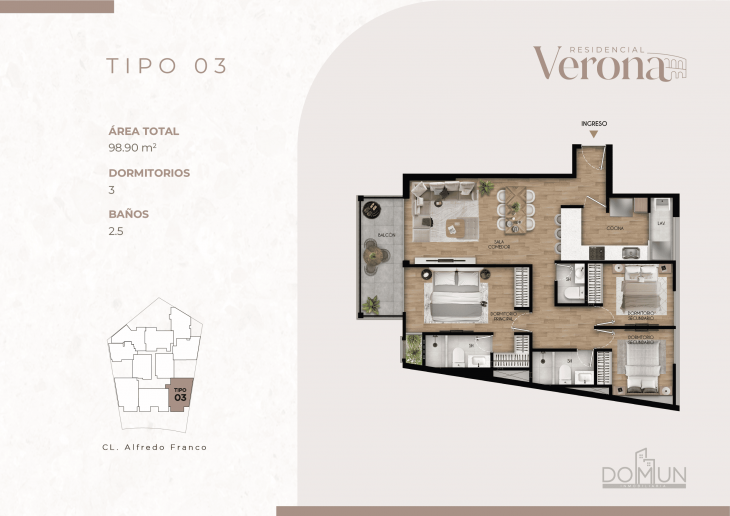 Plano del modelo TIPO 3 del proyecto Residencial Verona en Santiago De Surco