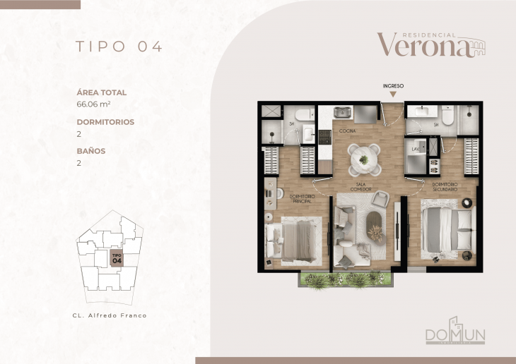 Plano del modelo TIPO 4 del proyecto Residencial Verona en Santiago De Surco