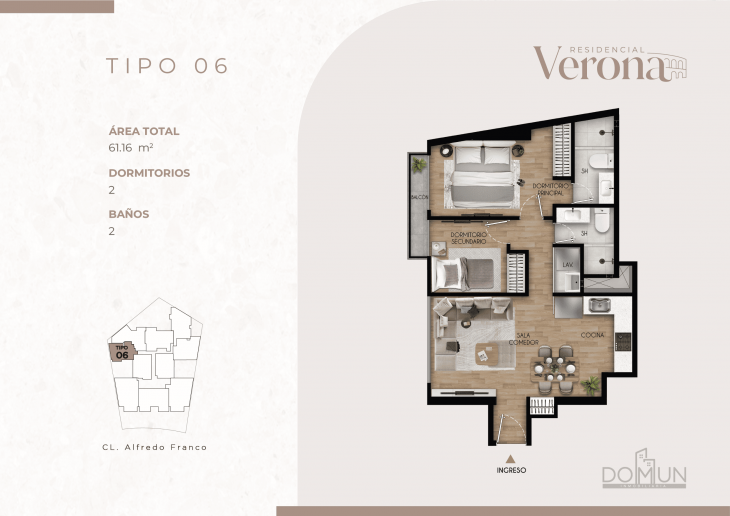 Plano del modelo TIPO 6 del proyecto Residencial Verona en Santiago De Surco