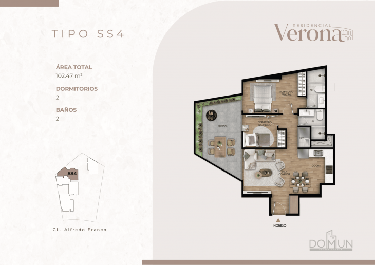 Plano del modelo SS4 del proyecto Residencial Verona en Santiago De Surco