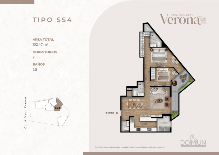 Plano del modelo SS4 del proyecto Residencial Verona en Santiago De Surco