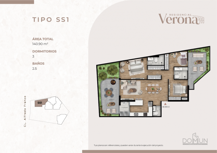 Plano del modelo SS1 del proyecto Residencial Verona en Santiago De Surco