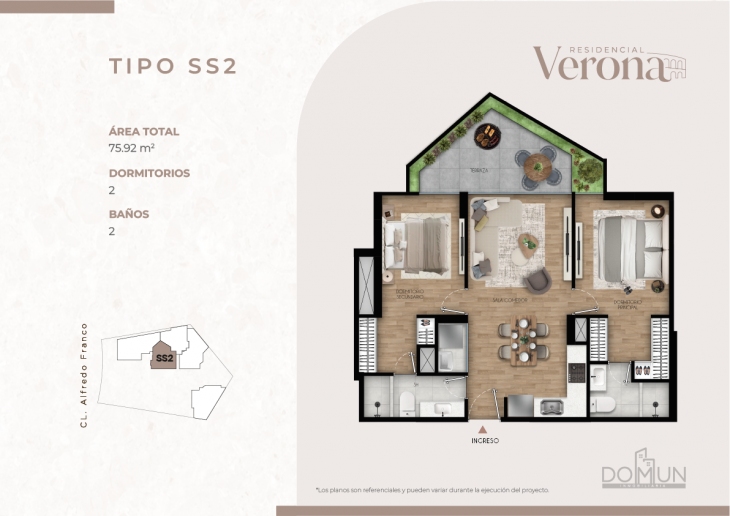 Plano del modelo SS2 del proyecto Residencial Verona en Santiago De Surco