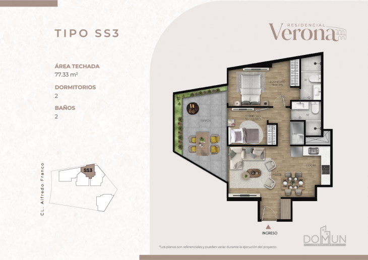 Plano del modelo SS3 del proyecto Residencial Verona en Santiago De Surco