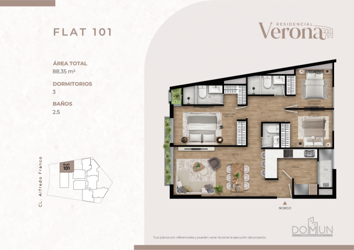 Plano del modelo Dpto. 101 del proyecto Residencial Verona en Santiago De Surco