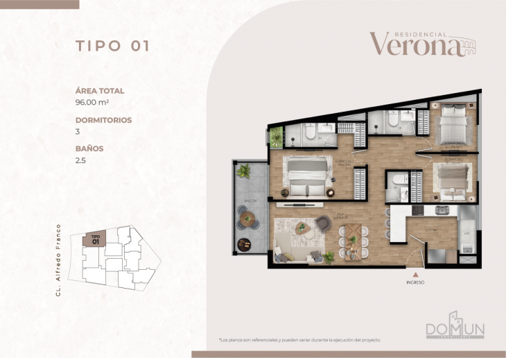 Plano del modelo TIPO 1 del proyecto Residencial Verona en Santiago De Surco