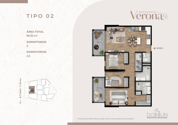 Plano del modelo TIPO 2 del proyecto Residencial Verona en Santiago De Surco