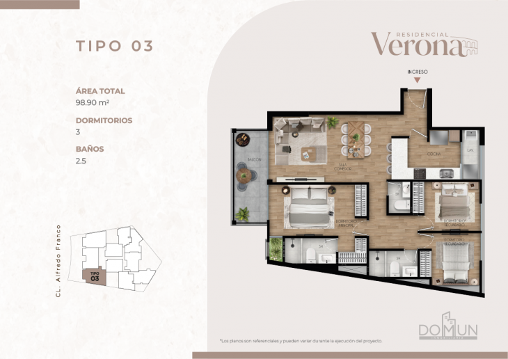Plano del modelo TIPO 3 del proyecto Residencial Verona en Santiago De Surco