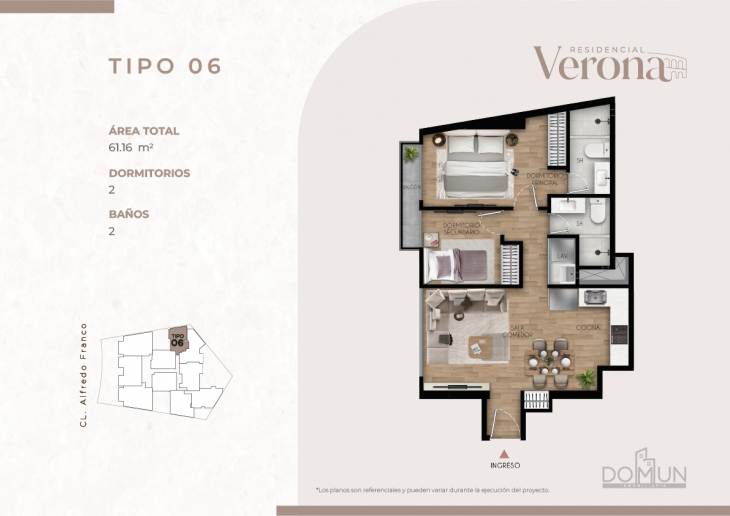 Plano del modelo TIPO 6 del proyecto Residencial Verona en Santiago De Surco