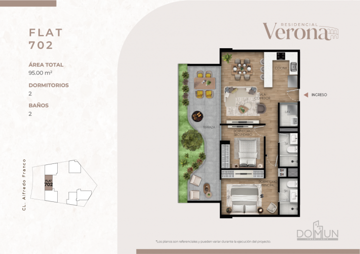 Plano del modelo Flat 702 del proyecto Residencial Verona en Santiago De Surco
