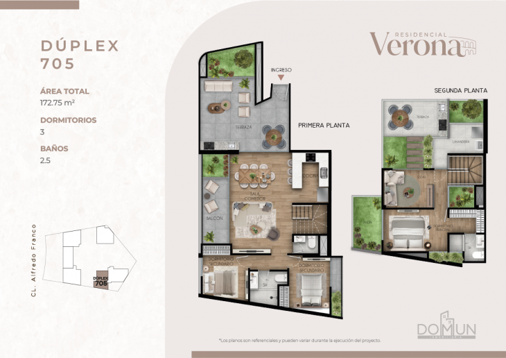Plano del modelo Dúplex 705 del proyecto Residencial Verona en Santiago De Surco