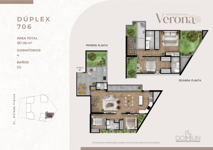 Plano del modelo Dúplex 706 del proyecto Residencial Verona en Santiago De Surco