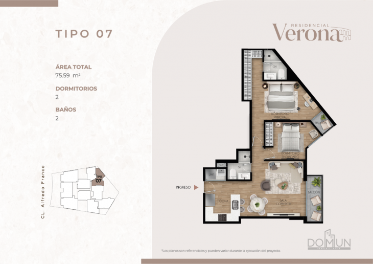 Plano del modelo TIPO 7 del proyecto Residencial Verona en Santiago De Surco