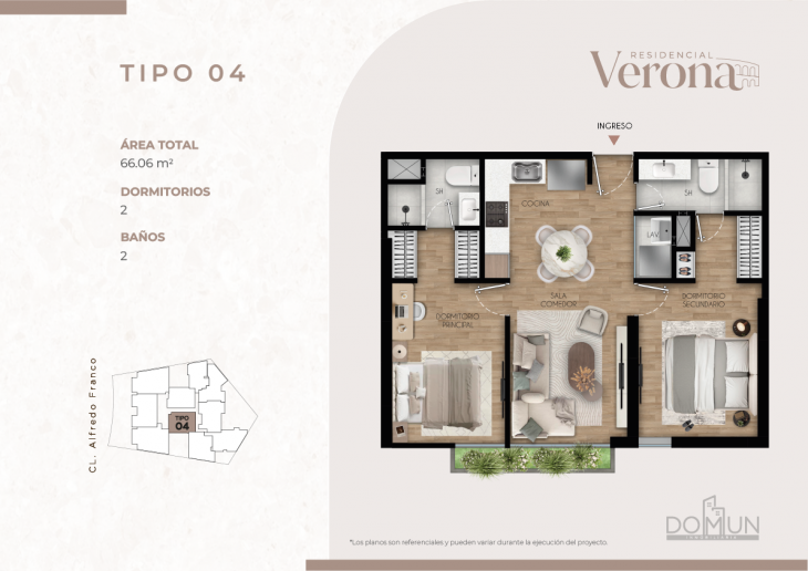 Plano del modelo TIPO 4 del proyecto Residencial Verona en Santiago De Surco