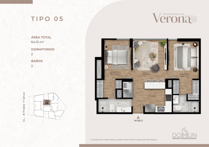 Plano del modelo TIPO 5 del proyecto Residencial Verona en Santiago De Surco