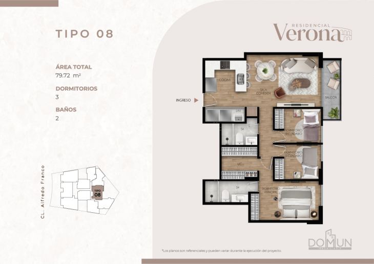 Plano del modelo TIPO 8 del proyecto Residencial Verona en Santiago De Surco