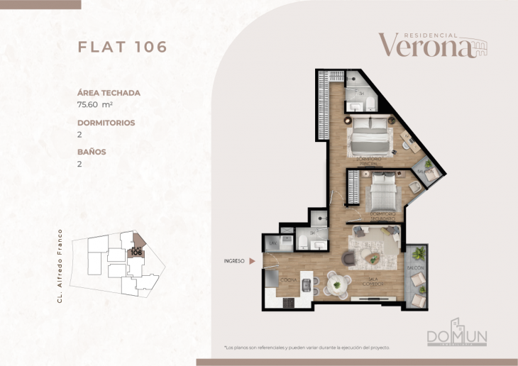 Plano del modelo Dpto. 106 del proyecto Residencial Verona en Santiago De Surco