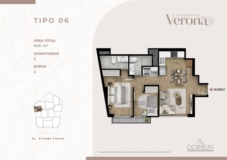 Plano del modelo TIPO 6 del proyecto Residencial Verona en Santiago De Surco