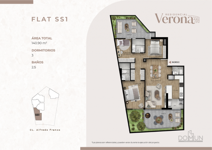 Plano del modelo SS1 del proyecto Residencial Verona en Santiago De Surco