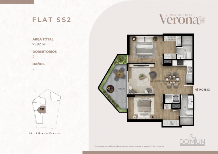 Plano del modelo SS2 del proyecto Residencial Verona en Santiago De Surco