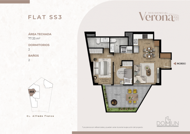 Plano del modelo SS3 del proyecto Residencial Verona en Santiago De Surco