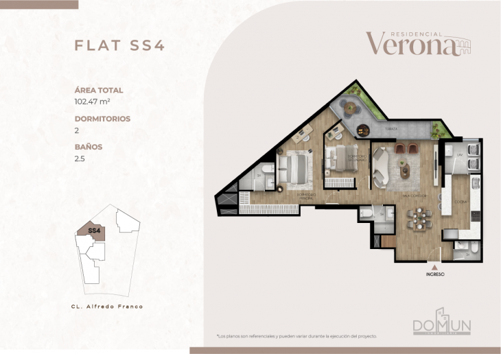 Plano del modelo SS4 del proyecto Residencial Verona en Santiago De Surco