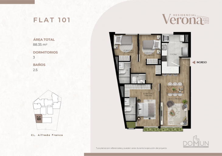 Plano del modelo Dpto. 101 del proyecto Residencial Verona en Santiago De Surco