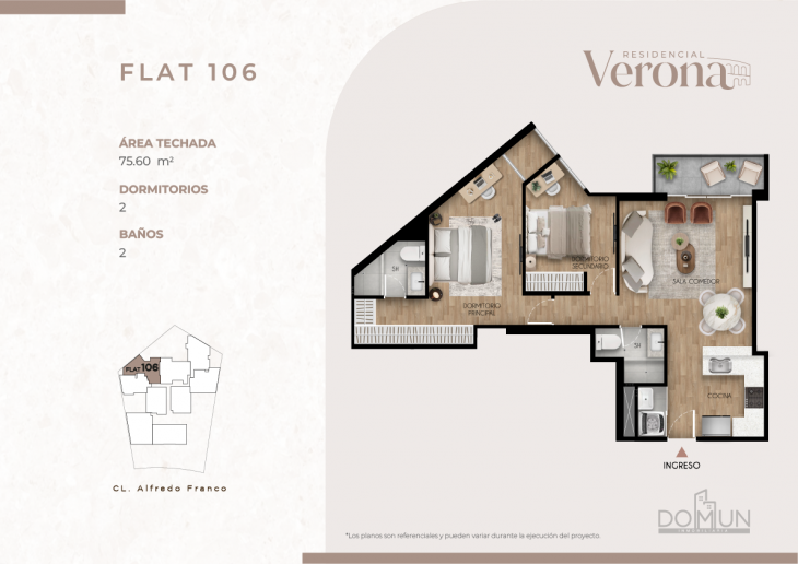 Plano del modelo Dpto. 106 del proyecto Residencial Verona en Santiago De Surco
