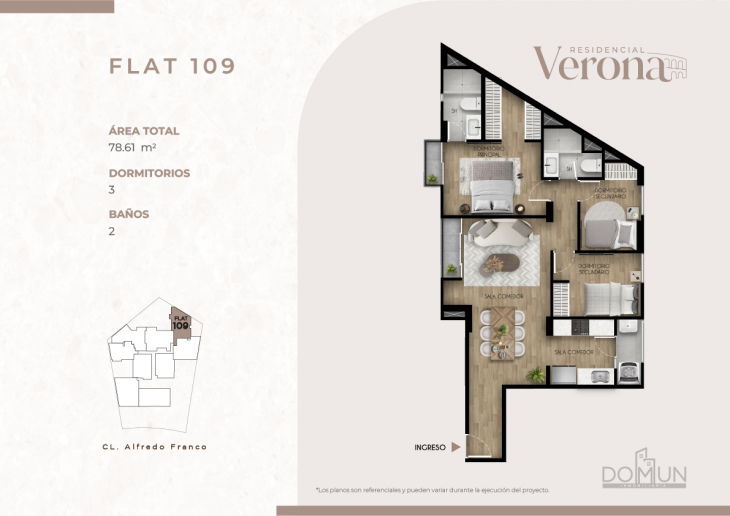 Plano del modelo Dpto. 109 del proyecto Residencial Verona en Santiago De Surco