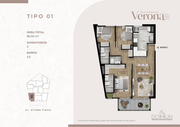 Plano del modelo TIPO 1 del proyecto Residencial Verona en Santiago De Surco