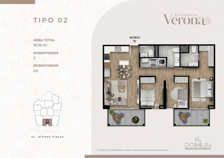 Plano del modelo TIPO 2 del proyecto Residencial Verona en Santiago De Surco