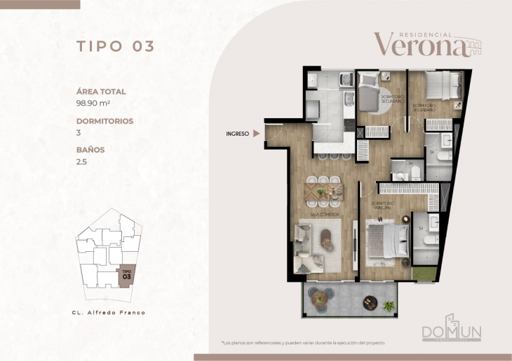 Plano del modelo TIPO 3 del proyecto Residencial Verona en Santiago De Surco