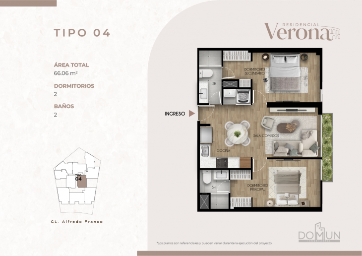 Plano del modelo TIPO 4 del proyecto Residencial Verona en Santiago De Surco