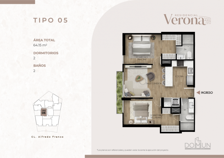 Plano del modelo TIPO 5 del proyecto Residencial Verona en Santiago De Surco