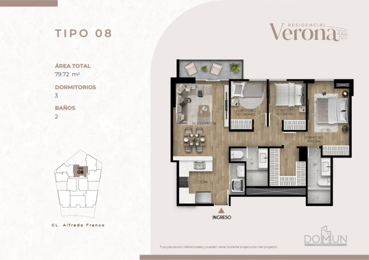 Plano del modelo TIPO 8 del proyecto Residencial Verona en Santiago De Surco