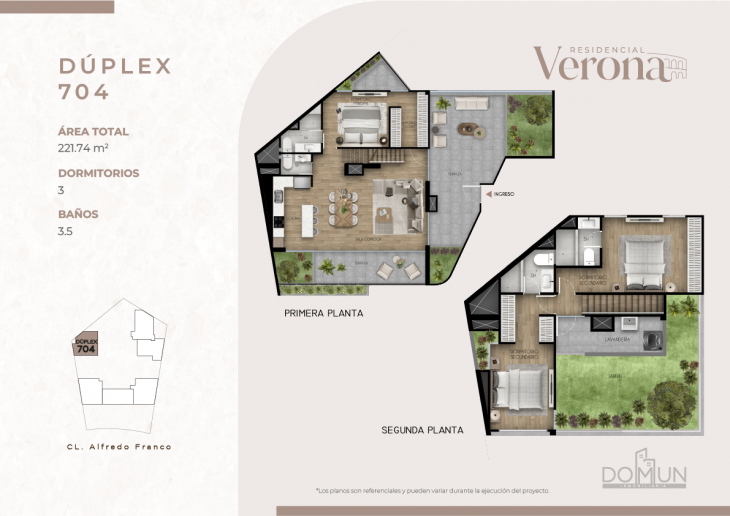 Plano del modelo Dúplex 704 del proyecto Residencial Verona en Santiago De Surco